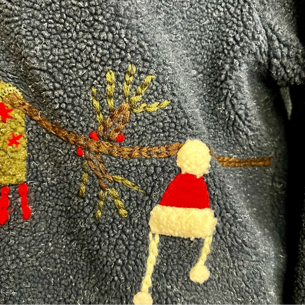 Vintage Faded Glory Ugly Holiday Fleece Zip Yarn Trim Design‎ Cozy Sweater Large - Picture 3 of 13